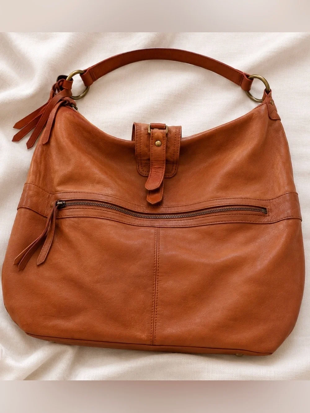 Topshop Brown Leather Hobo Shoulder Bag Slouchy Boho Tote Purse